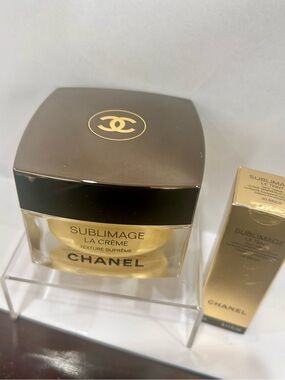 CHANEL Refillable Large Glass Metallic Gold Jar and NIB tube of Sublimage
